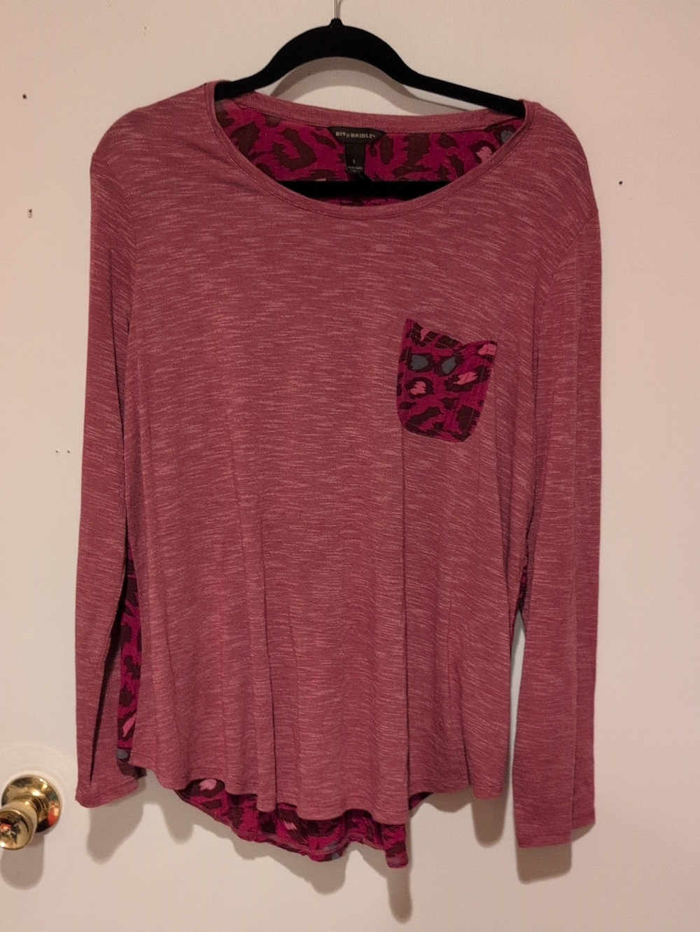 Bit & Bridle Mauve Long-Sleeve Tee with Pink Leopard Pocket